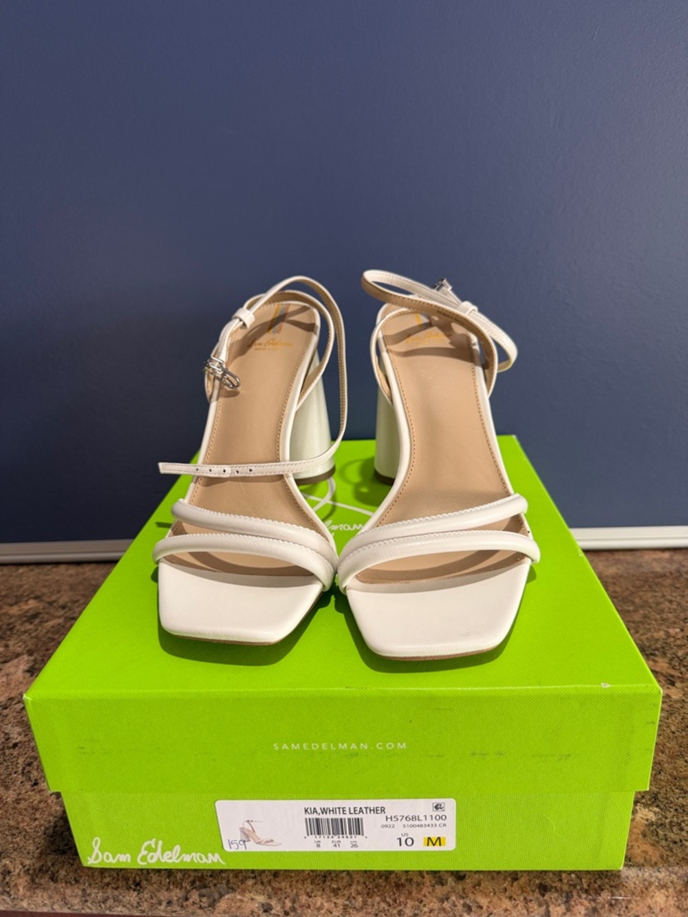 Sam Edelman White Strappy Square-Toe Block Heel Sandals